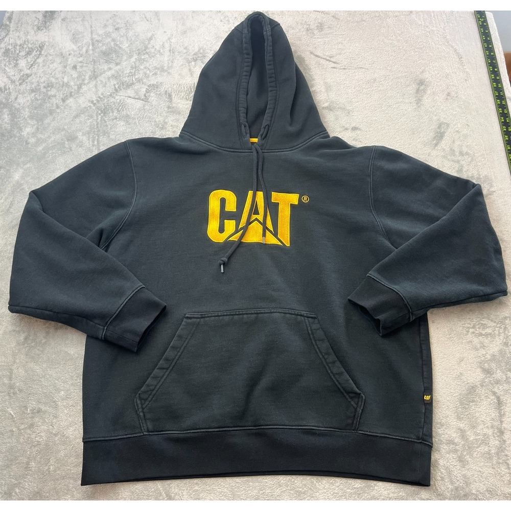 Caterpillar Hoodie Mens XXL Black S3 Logo Construction Workwear Sweatshirt CAT